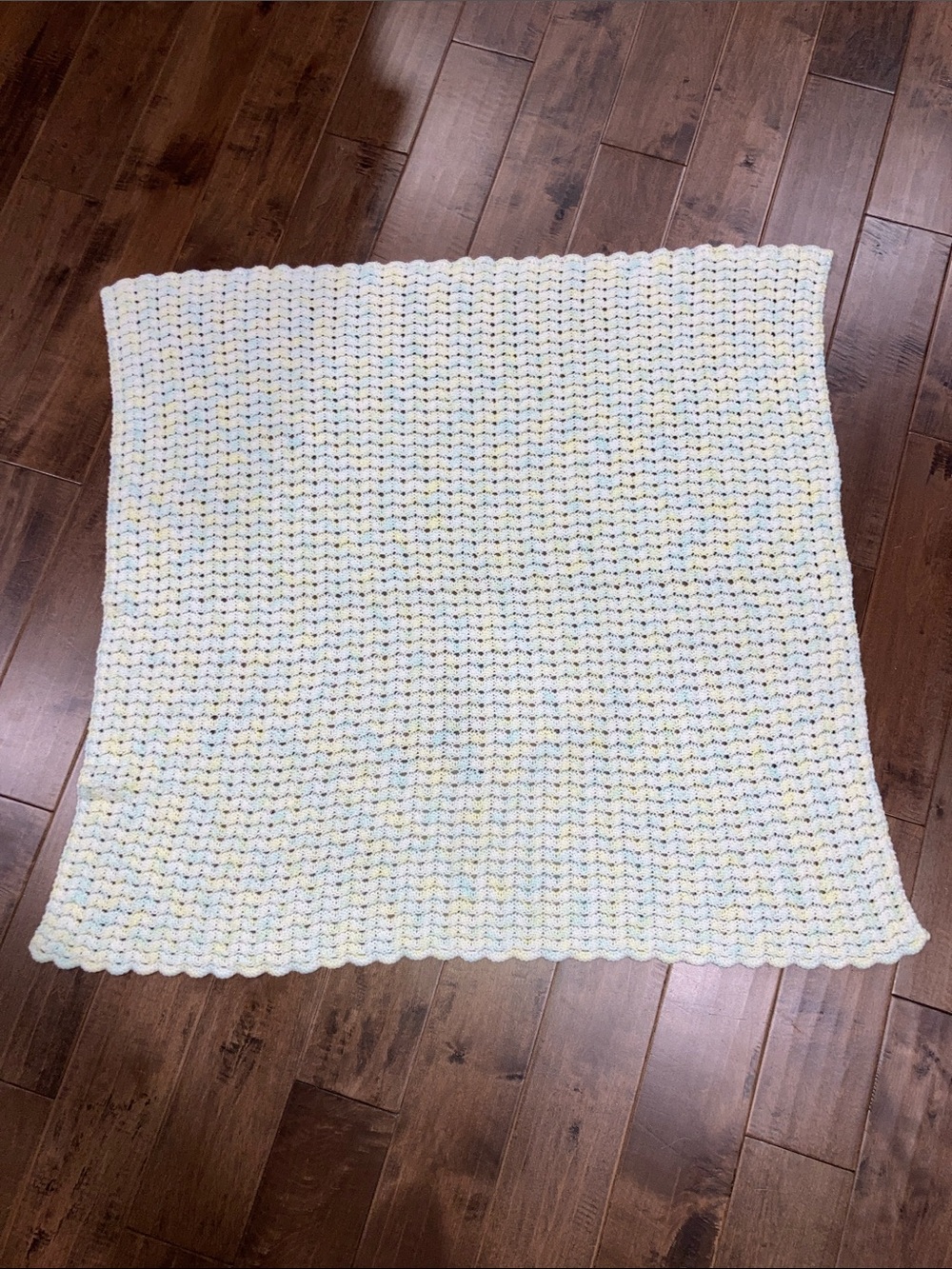 Handmade Pastel Green & Yellow Crocheted Baby Blanket - 36” x 36”